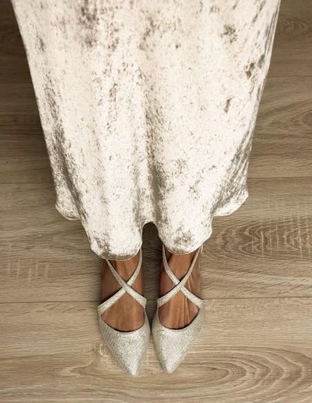 Bailarina plana de piel con tejido texturizado