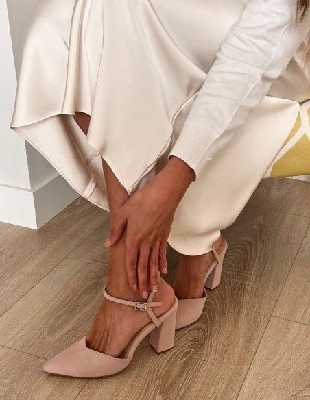 Zapato de fiesta de ante rosa destalonado