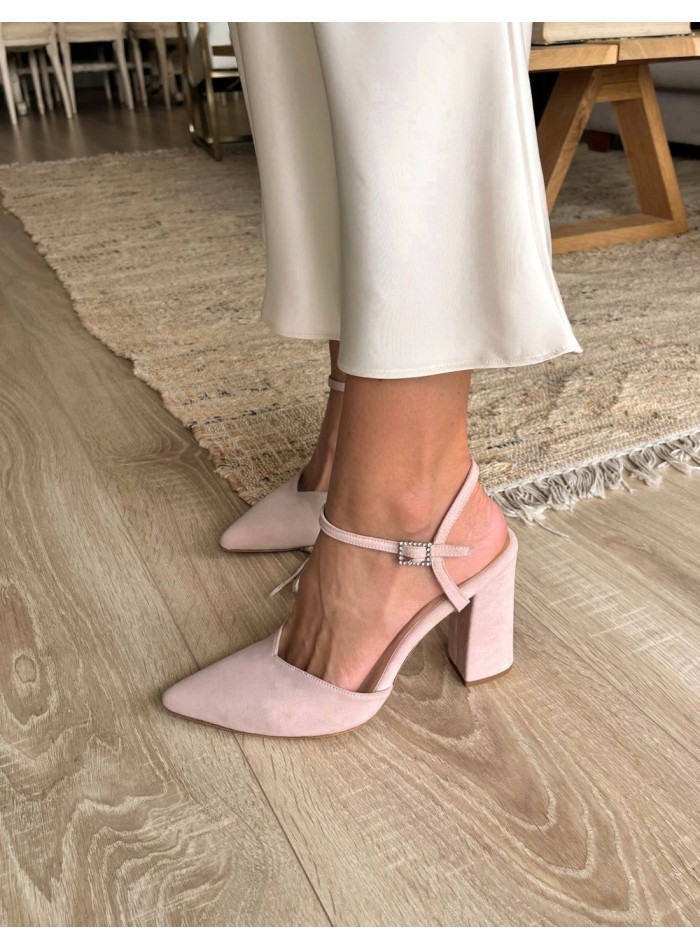 Chaussures de soirée à talons en daim rose