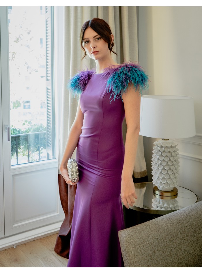 Longue robe de soirée sirène avec épaules en...