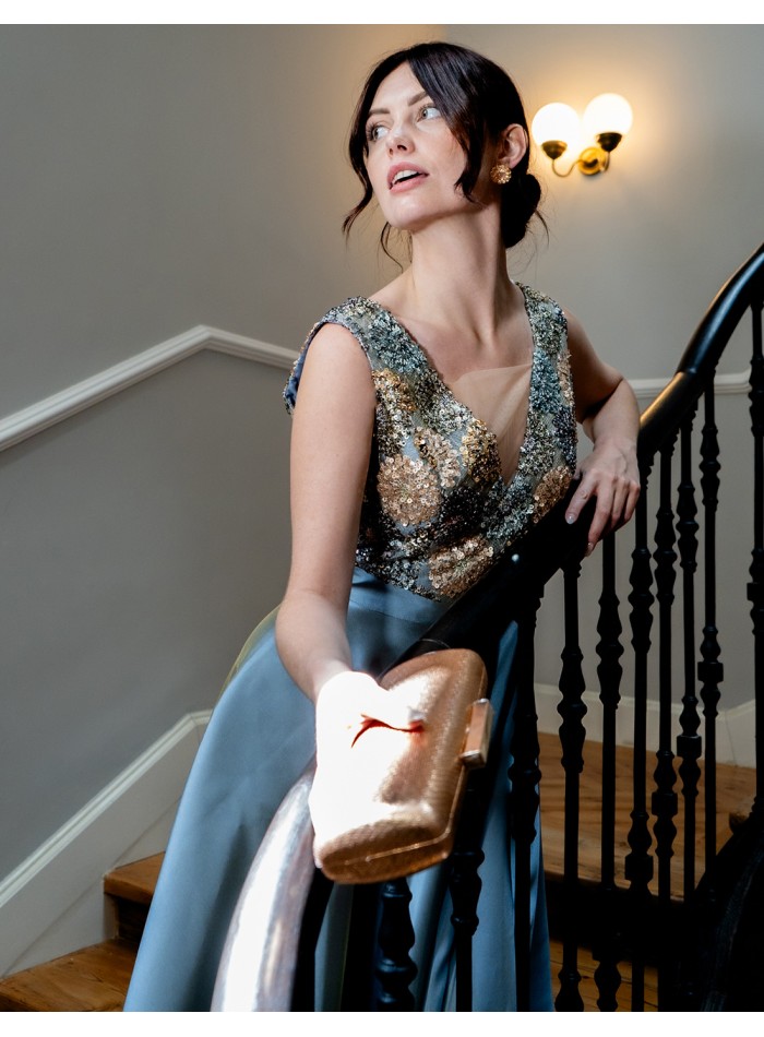 Party dress with sequin bodice and flared skirt