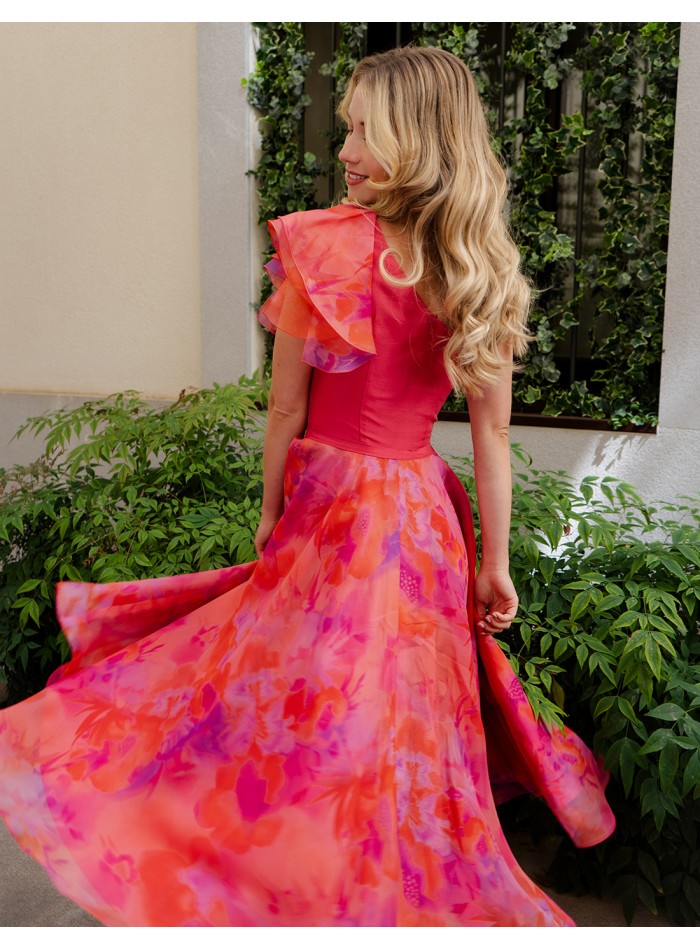 Vestido midi de fiesta con escote asimétrico y...