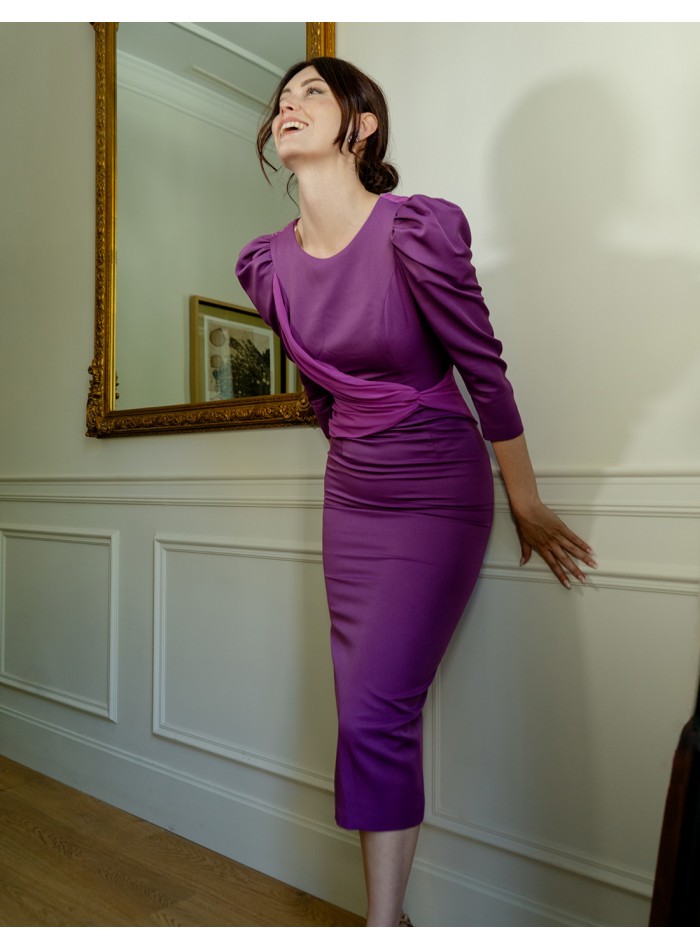 Vestido midi de fiesta con cuerpo drapeado y...