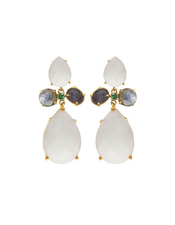 Long earrings with white quartz stones - Crete