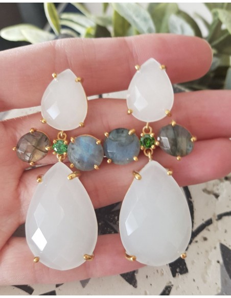 Long earrings with white quartz stones - Crete