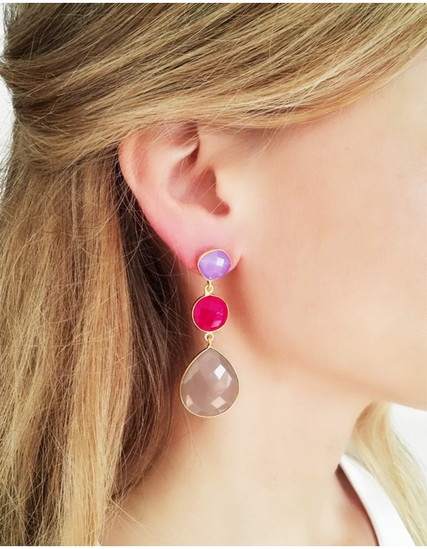 Pendientes largos de fiesta realizados en piedras naturales. Welowe en INVITADISIMA 2