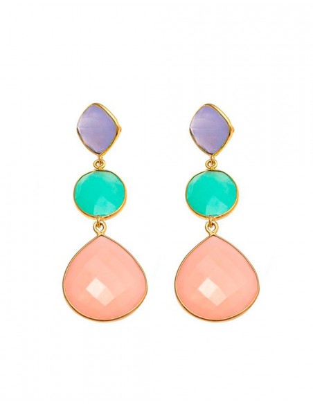 Pendientes largos de fiesta rosas con piedras narurales. Welowe en INVITADISIMA