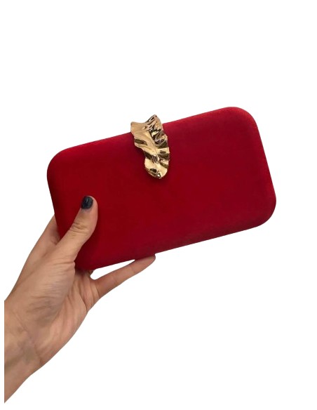 Bolso de fiesta de antelina con broche de hoja dorado - INVITADA PERFECTA
