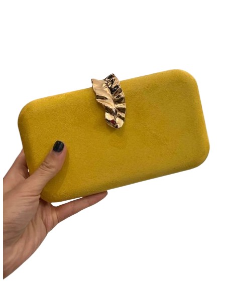 Bolso de fiesta de antelina con broche de hoja dorado - INVITADA PERFECTA