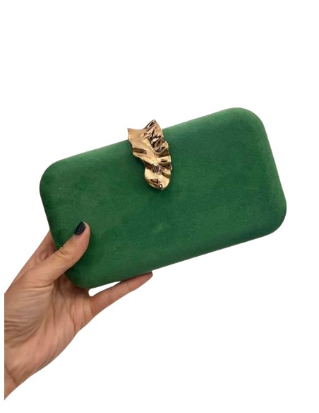 Suede party bag with golden leaf brooch - PERFECT GUEST