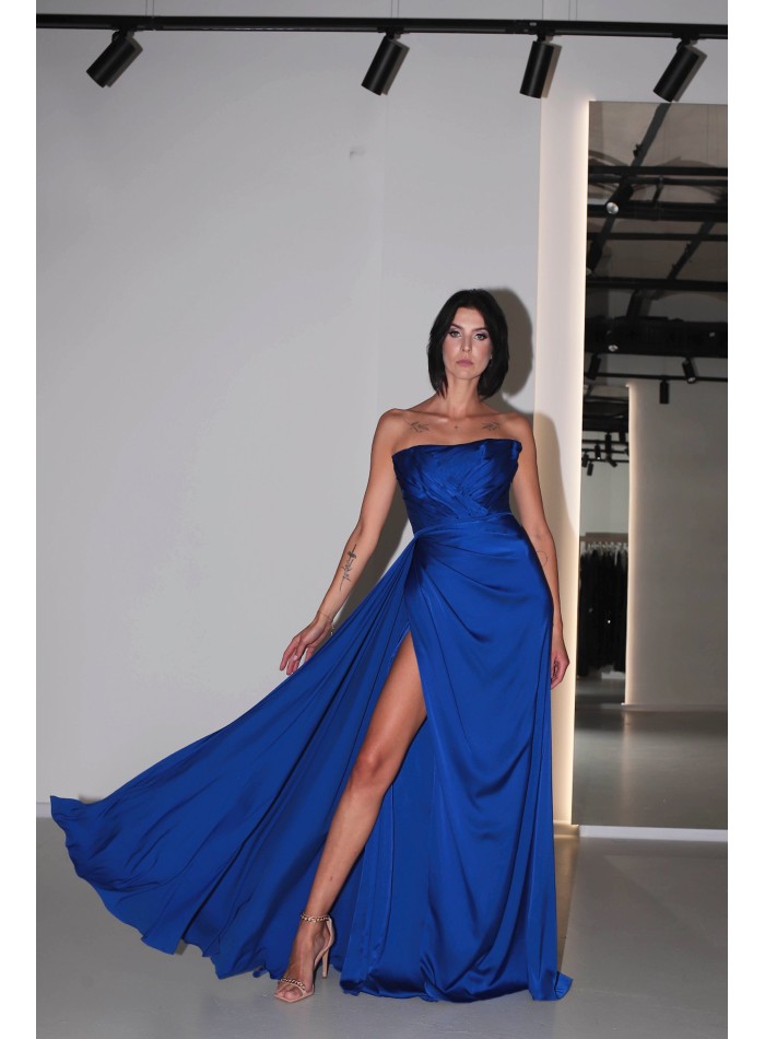 Vestido de Fiesta azul eléctrico con abertura...