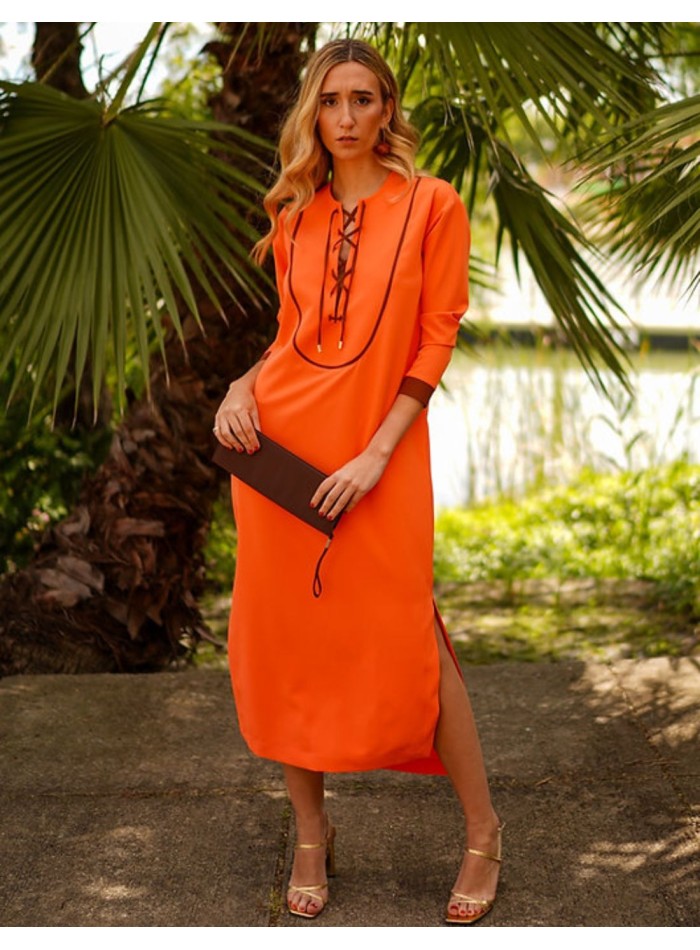 Vestido de invitada estilo Kaftán naranja con...