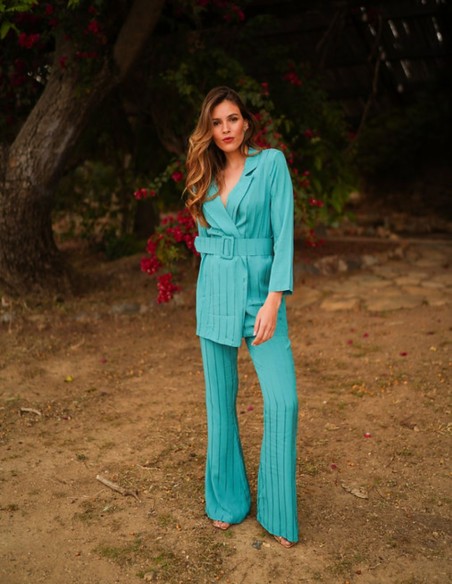 Veste de costume turquoise avec épaulettes et Ceintures