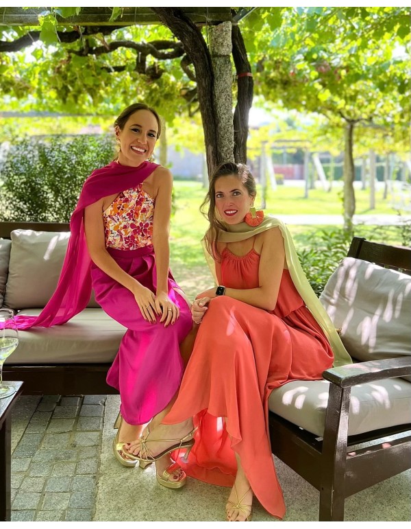 Fuchsia chiffon long party cape