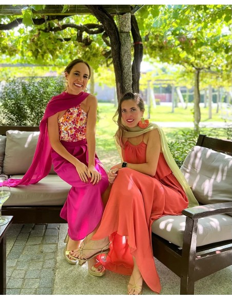 Fuchsia chiffon long party cape