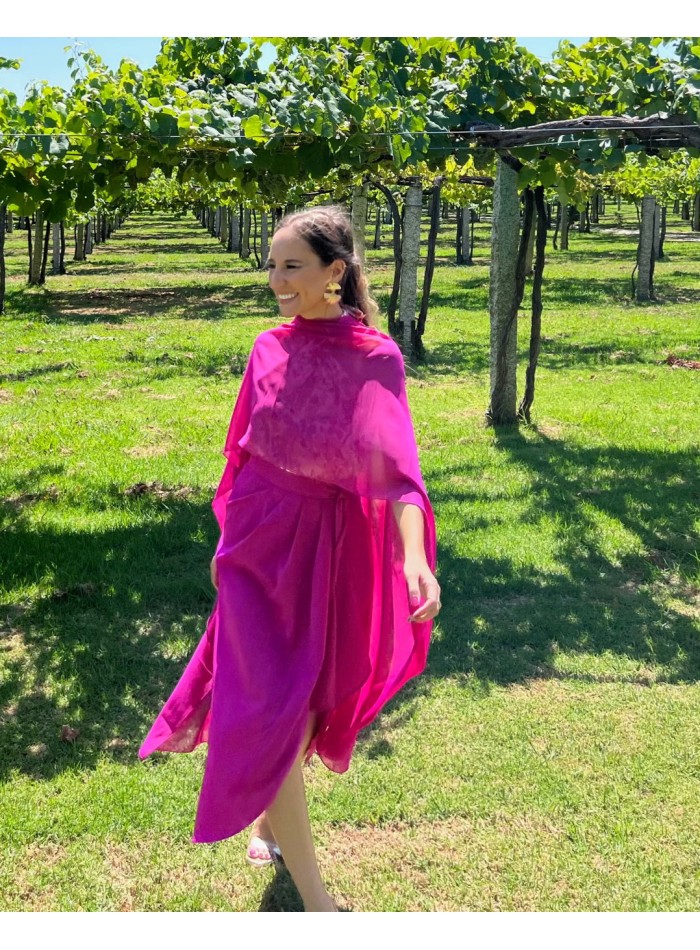 Fuchsia chiffon long party cape