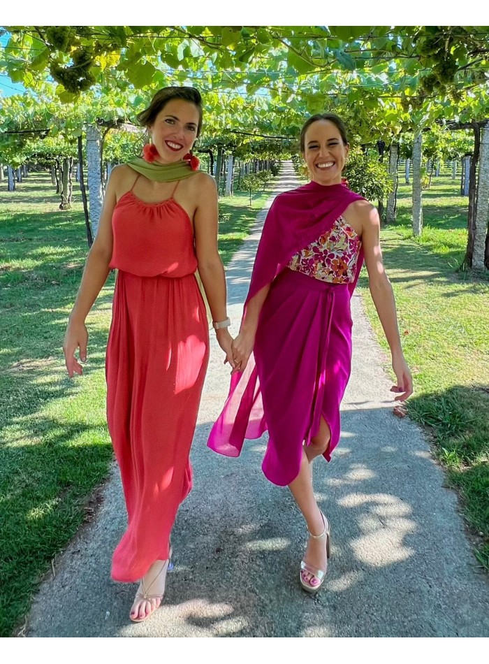 Fuchsia chiffon long party cape