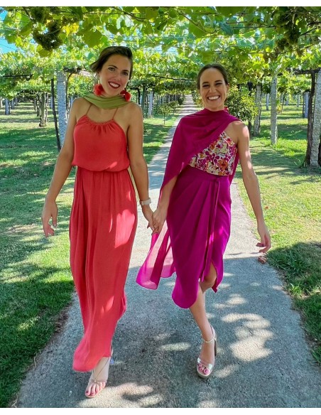 Fuchsia chiffon long party cape