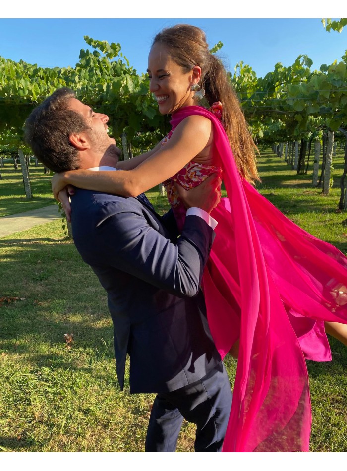 Fuchsia chiffon long party cape