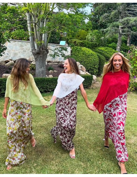 Cape de soirée courte en mousseline de soie vert olive