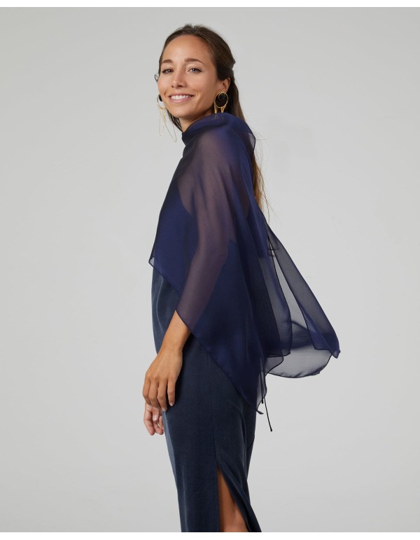 Navy blue short party cape in chiffon 2