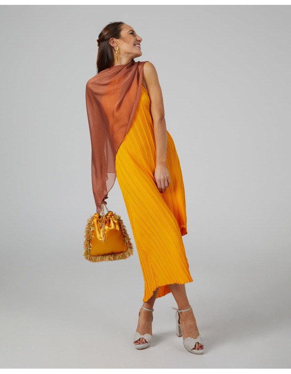 Multi-position short party cape in caramel chiffon 2