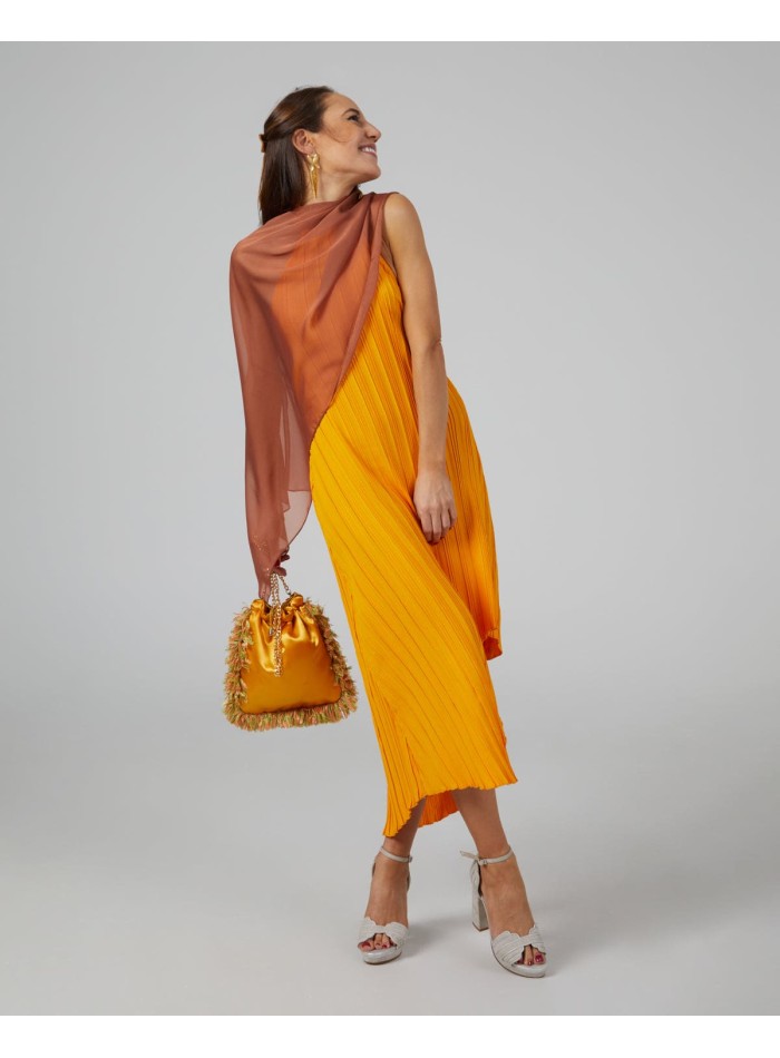 Multi-position short party cape in caramel chiffon