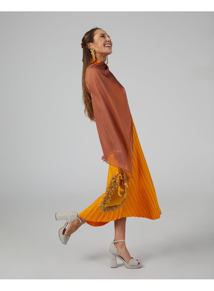 Multi-position short party cape in caramel chiffon
