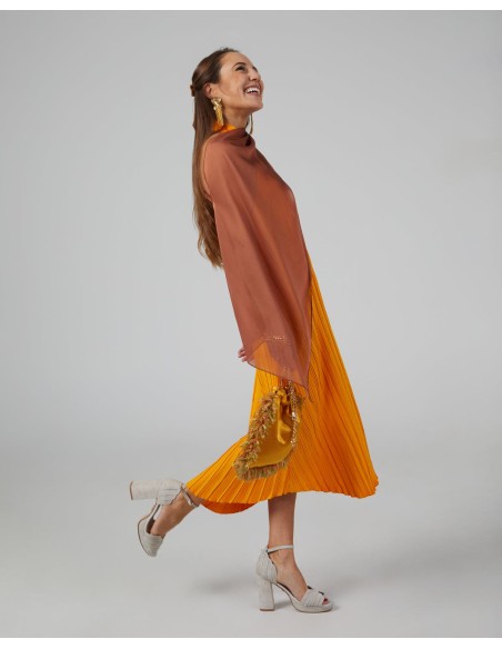 Multi-position short party cape in caramel chiffon
