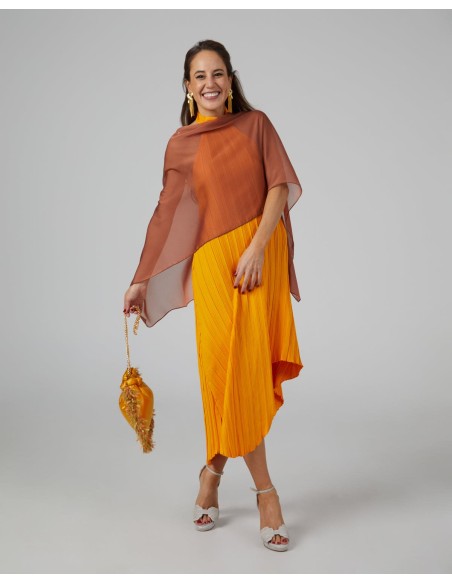 Multi-position short party cape in caramel chiffon