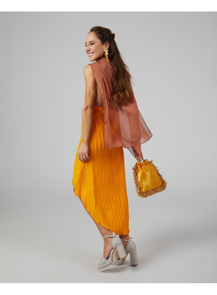 Multi-position short party cape in caramel chiffon