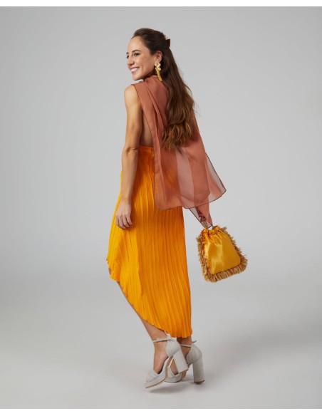 Multi-position short party cape in caramel chiffon
