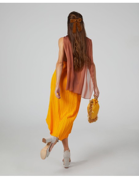 Multi-position short party cape in caramel chiffon