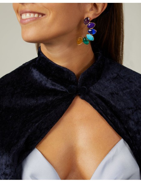 Short navy blue velvet coat with collar closure