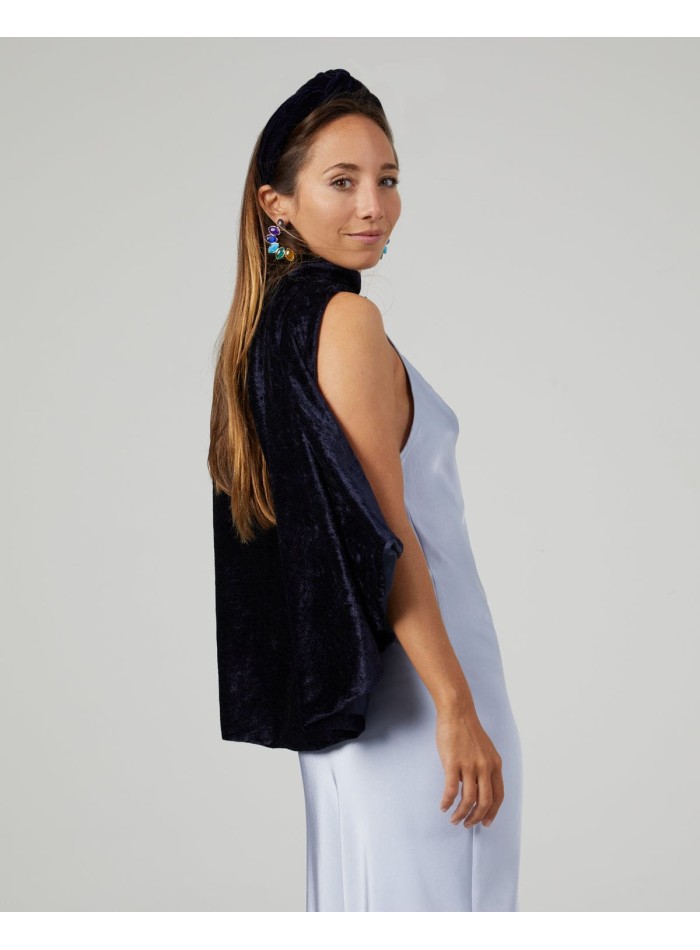 Manteau court en velours bleu marine avec...