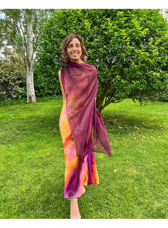 Long layer in cationic wine gauze with double...