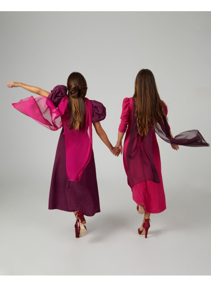 Long layer in cationic wine gauze with double...