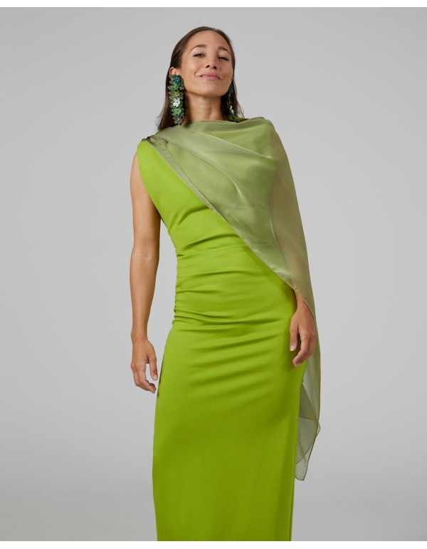 Long layer in pistachio green cationic chiffon with... 2