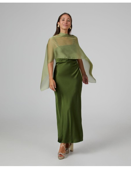 Pistachio green short party cape in cationic chiffon
