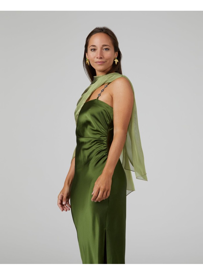 Pistachio green short party cape in cationic...