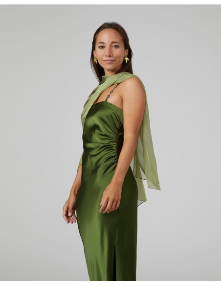 Pistachio green short party cape in cationic chiffon