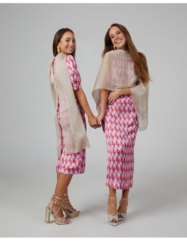 Capa de fiesta corta de gasa de doble hilo champagne