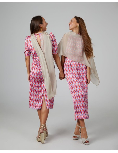 Capa de fiesta corta de gasa de doble hilo champagne