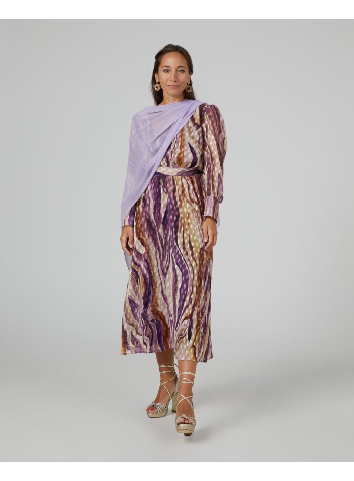 Short cape in cationic lilac chiffon double thread