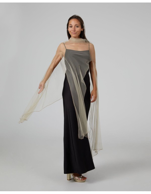 Longue cape de fête en tulle beige avec fentes latérales