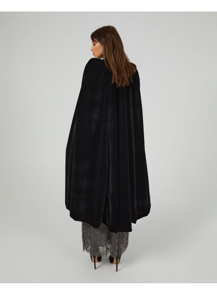 Black velvet midi cape with neckline closure