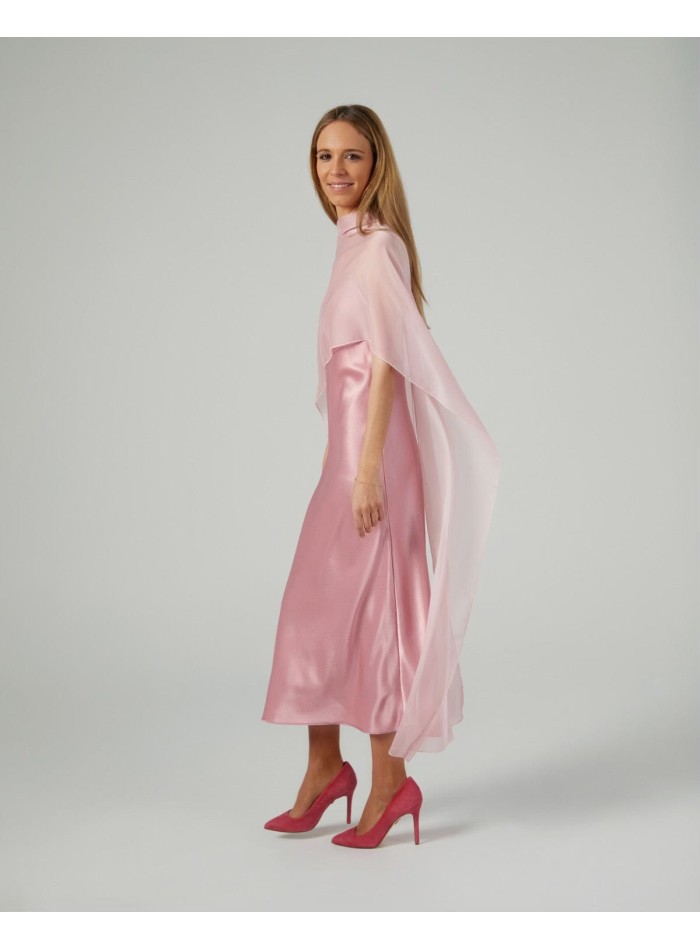 Light pink midi cape in cationic chiffon and...