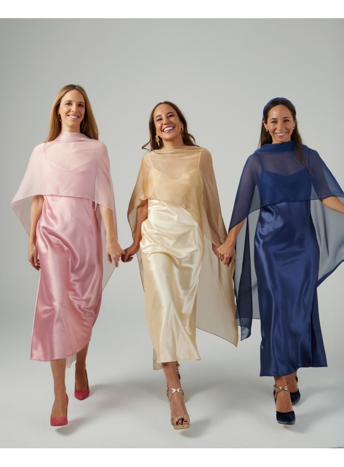 Light pink midi cape in cationic chiffon and...