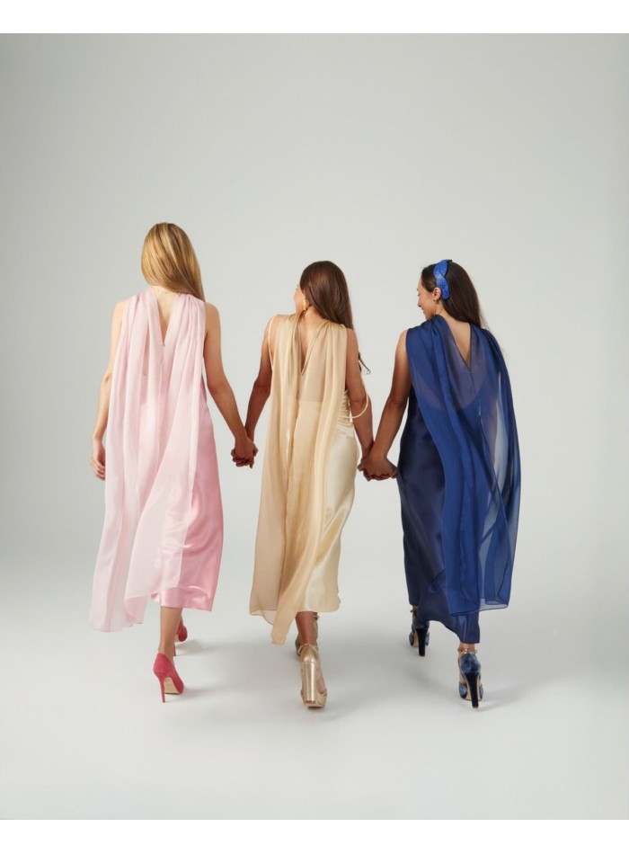 Light pink midi cape in cationic chiffon and...