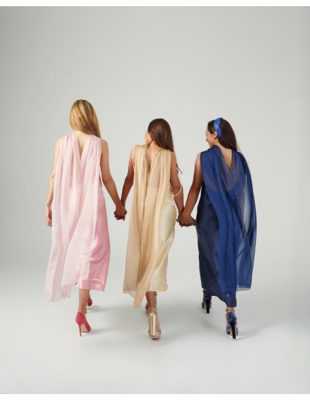 Light pink midi cape in cationic chiffon and double thread